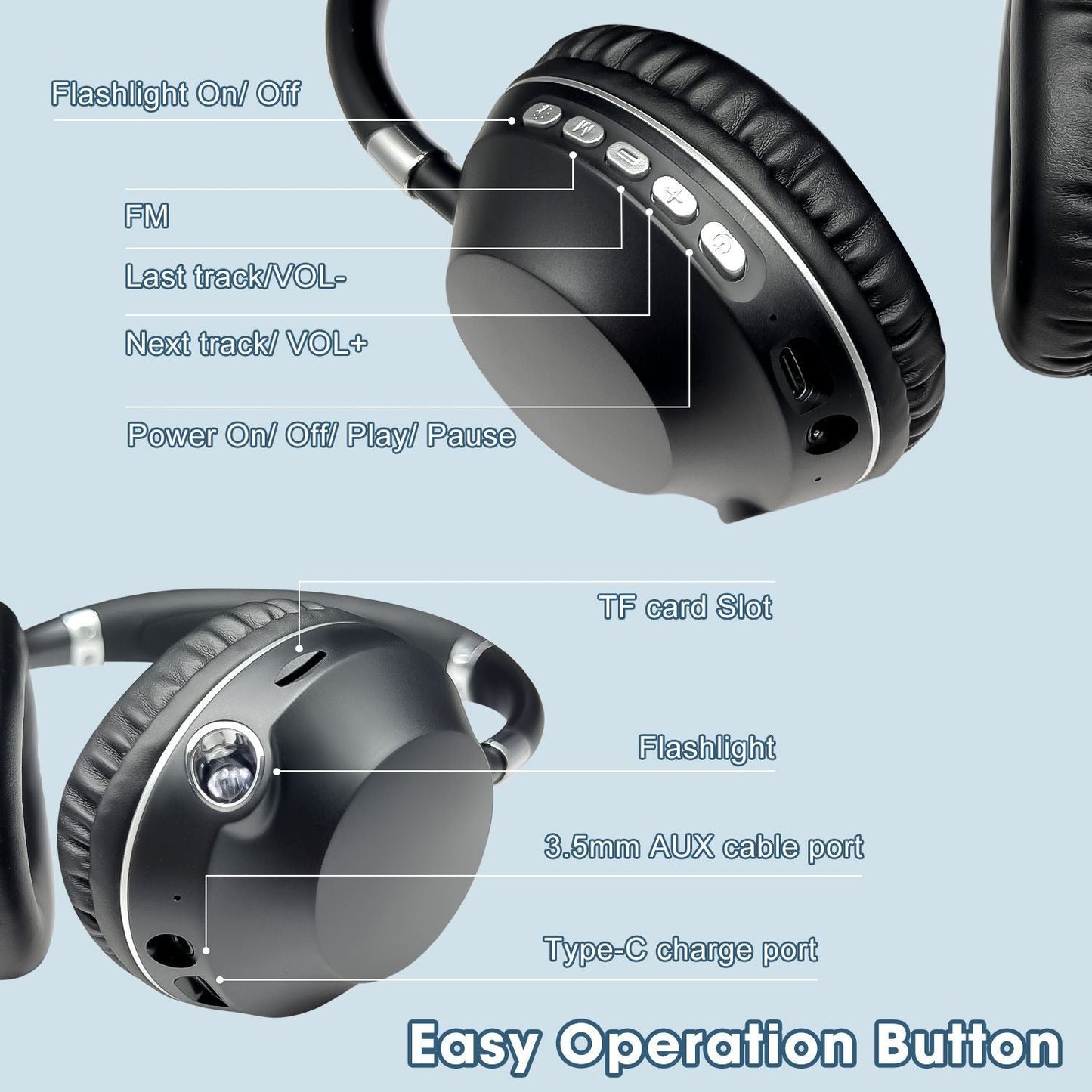 AKZ‑K59 Over‑Ear Wireless Bluetooth Headset w/ Flashlight & FM TF AUX eprolo
