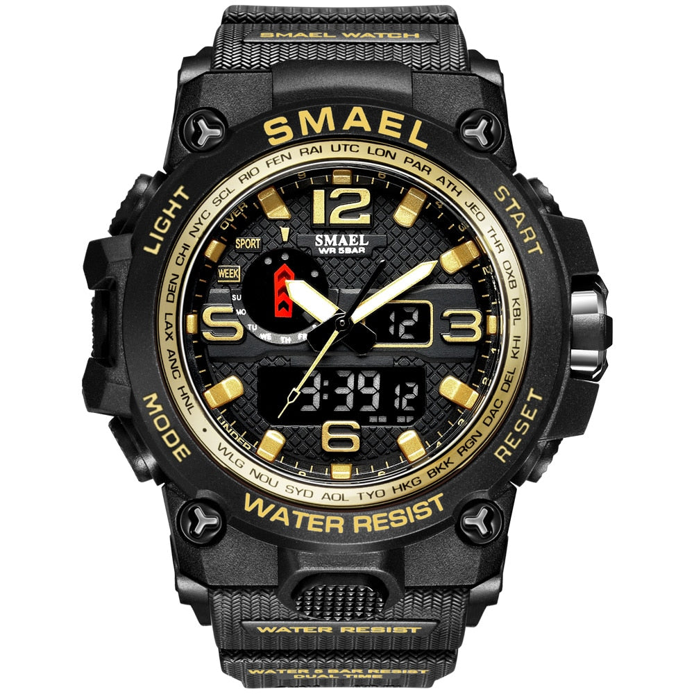 SMAEL 1545D Men's Military Sport Watch - 50m Waterproof, LED Digital Analog, Shock Resistant, Alarm, Stopwatch eprolo