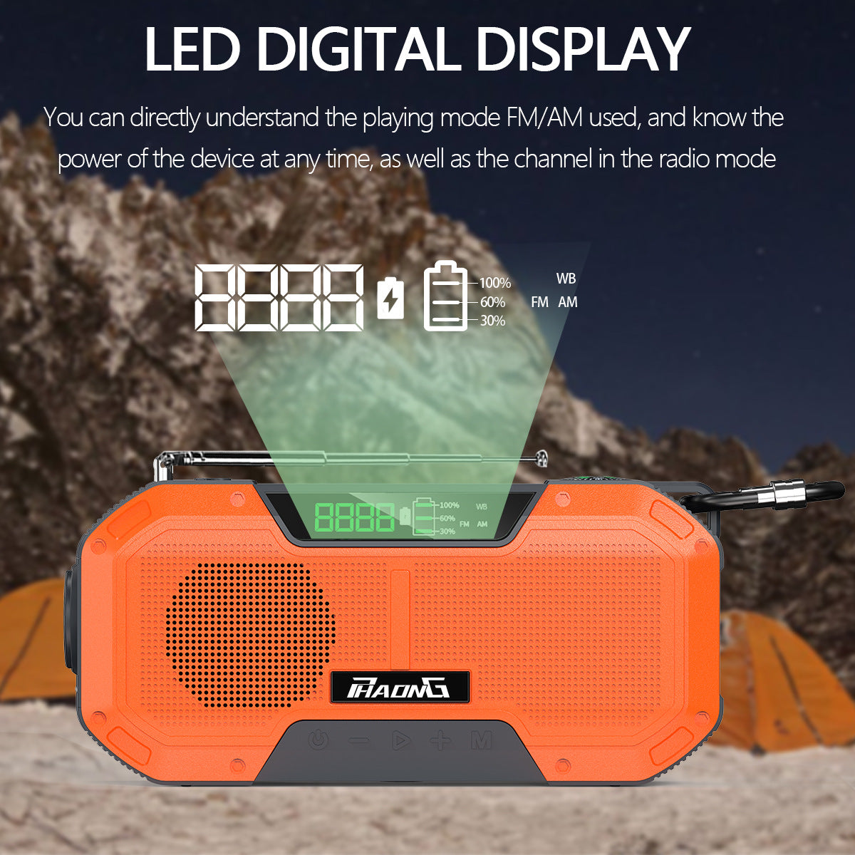 Phaong 5000mAh Solar Hand Crank Radio Bluetooth Speaker, AM/FM/WB, LED, SOS, IPX5 eprolo