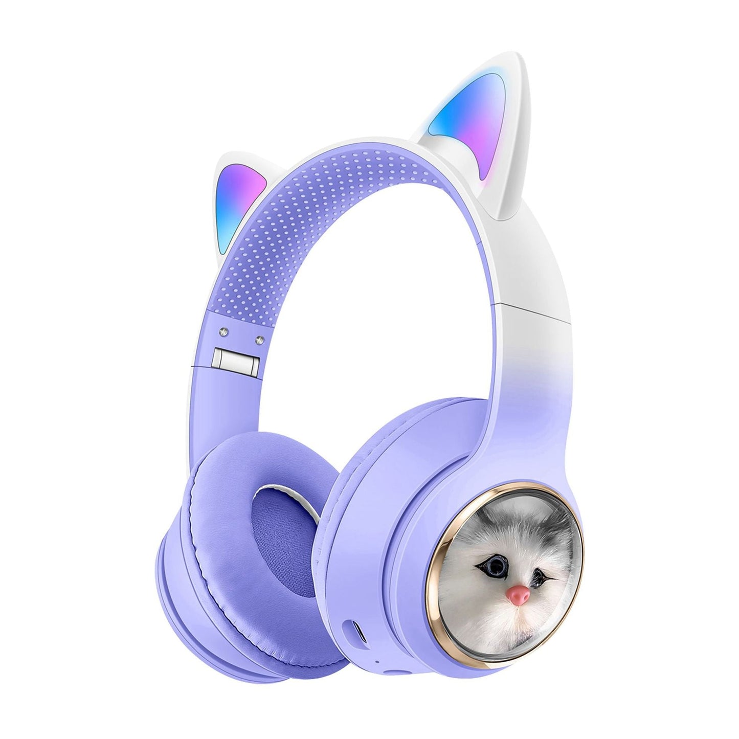 AKZ-09 Cat Face Ear Bluetooth Headphones Foldable LED Lights Stereo Sound eprolo