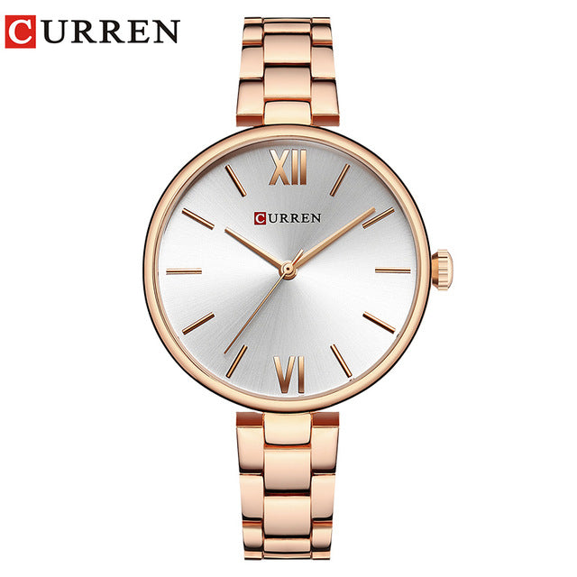 CURREN 9017 Women's Watch Quartz Fashion Stainless Steel Strap Casual Female Clock