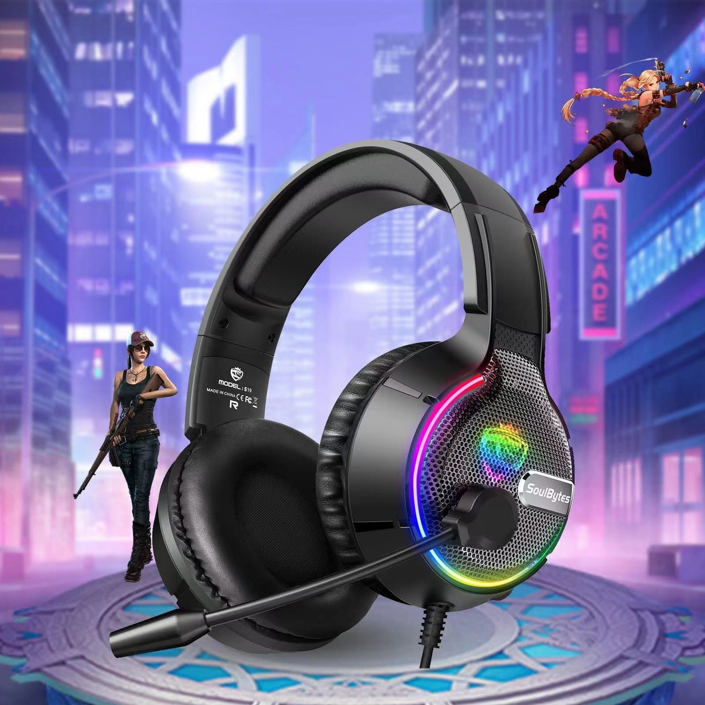 SoulBytes S19 RGB Gaming Headset, 40mm Drivers Noise-Canceling Mic USB/3.5mm eprolo