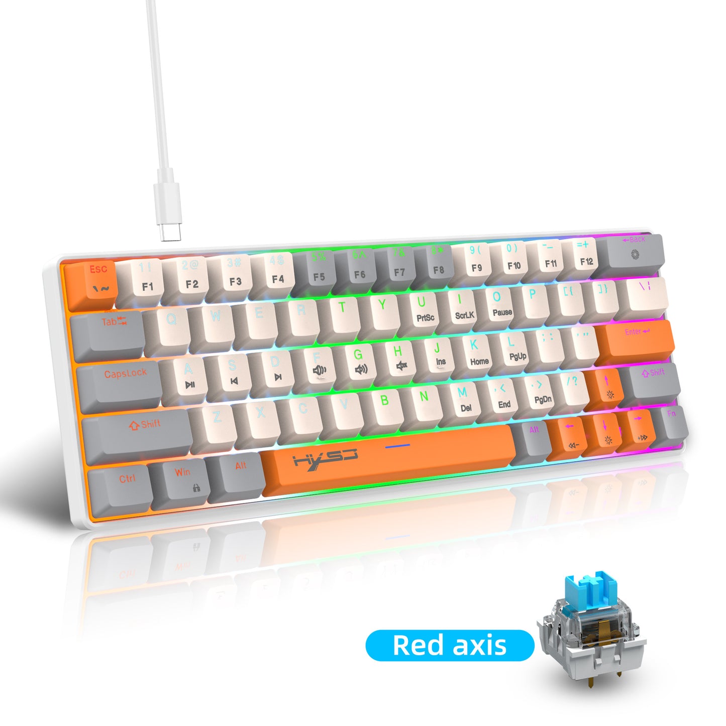 HXSJ 60% Mechanical Gaming Keyboard, 63 Key RGB Backlit, Red/Blue Switch