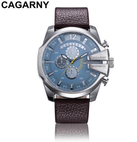 CAGARNY 6839 Men's Military Quartz Watch Stainless Steel Leather Strap Sport