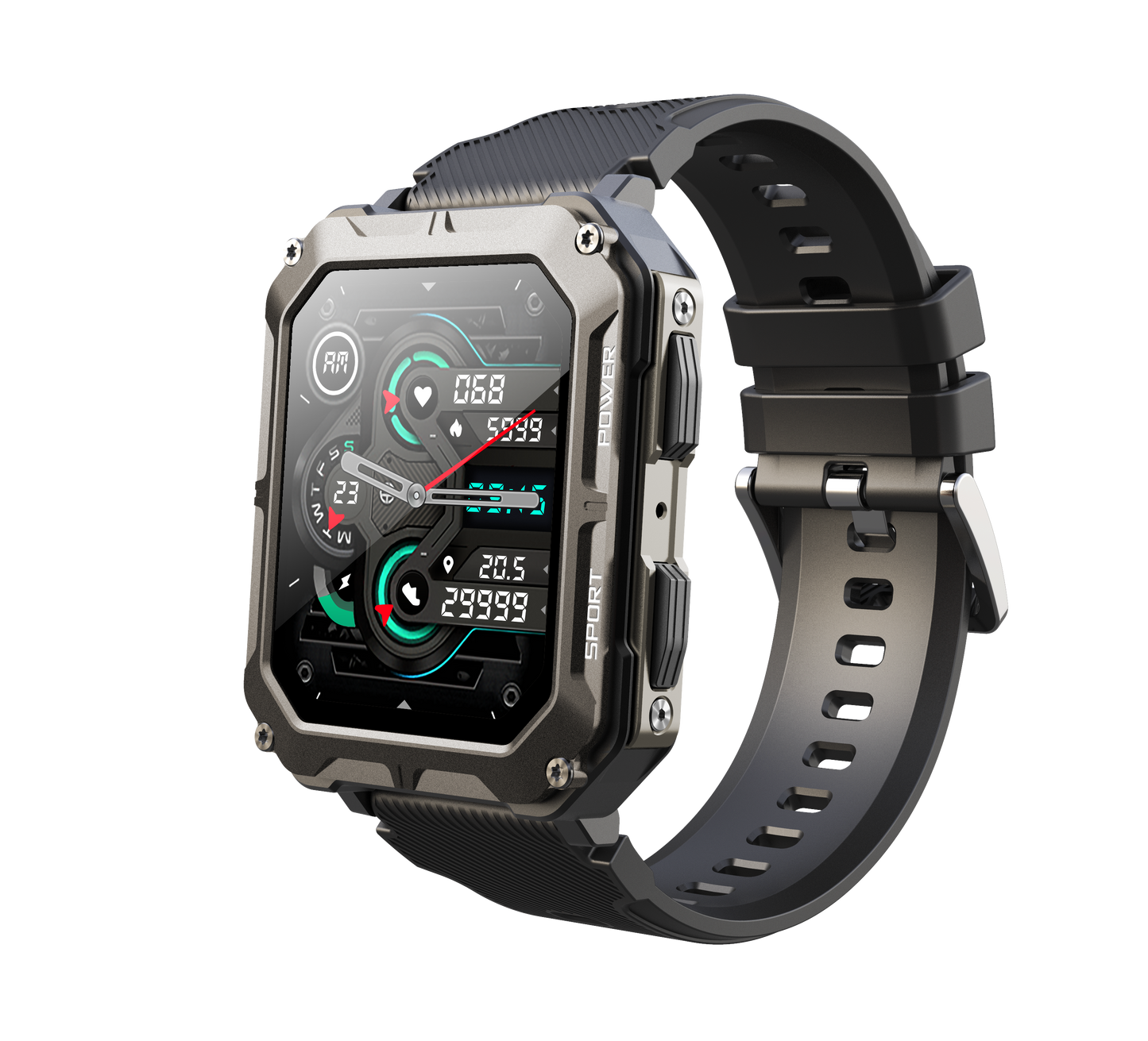 C20 Pro Smart Watch, Rugged Outdoor Design 1.83" HD Screen 123 Sports Modes eprolo