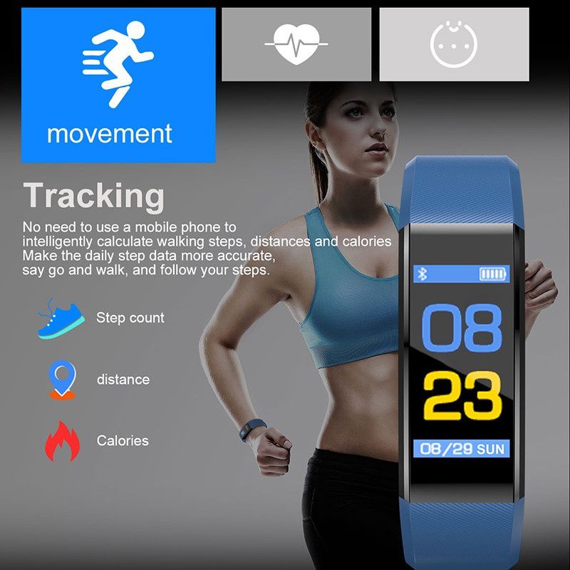 115 Plus Bluetooth Smart Watch – Heart Rate Monitor, Fitness Tracker, Waterproof, OLED Touch Screen, Sleep Monitor eprolo