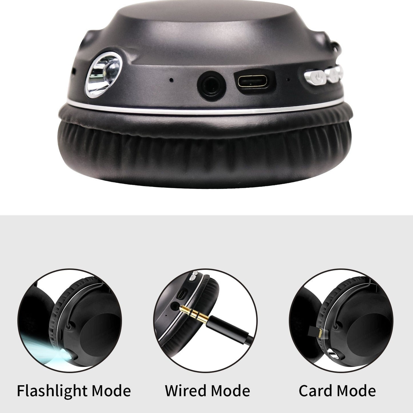 AKZ-B63 Wireless Bluetooth Headset w/ Flashlight, TF Card & AUX Support, 25H Playtime, Foldable Design eprolo