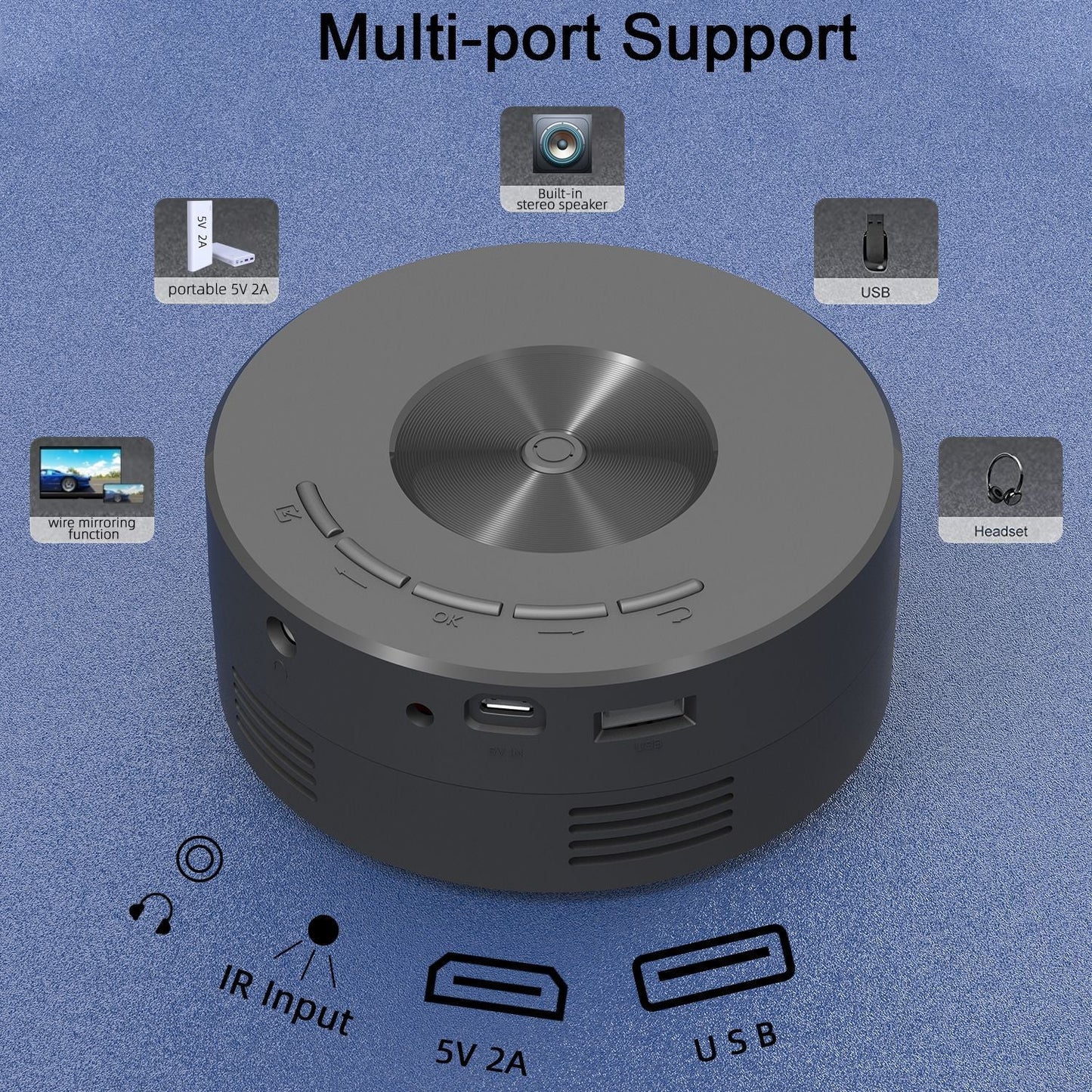 YT200 Mini Portable Home Projector, Pocket-Sized Kids Phone Projector, Built-In Speaker eprolo