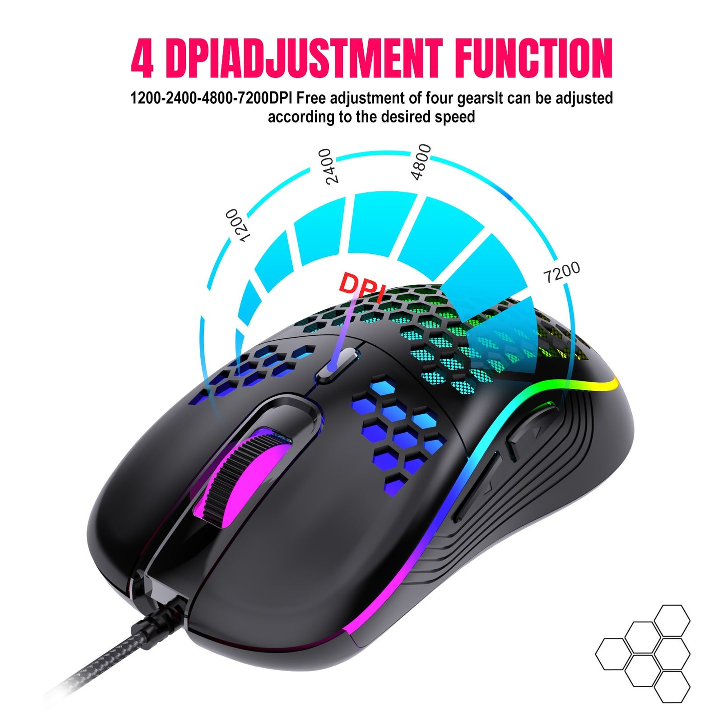 Honeycomb Lightweight Gaming Mouse 12000DPI RGB Wired Ergonomic Esports