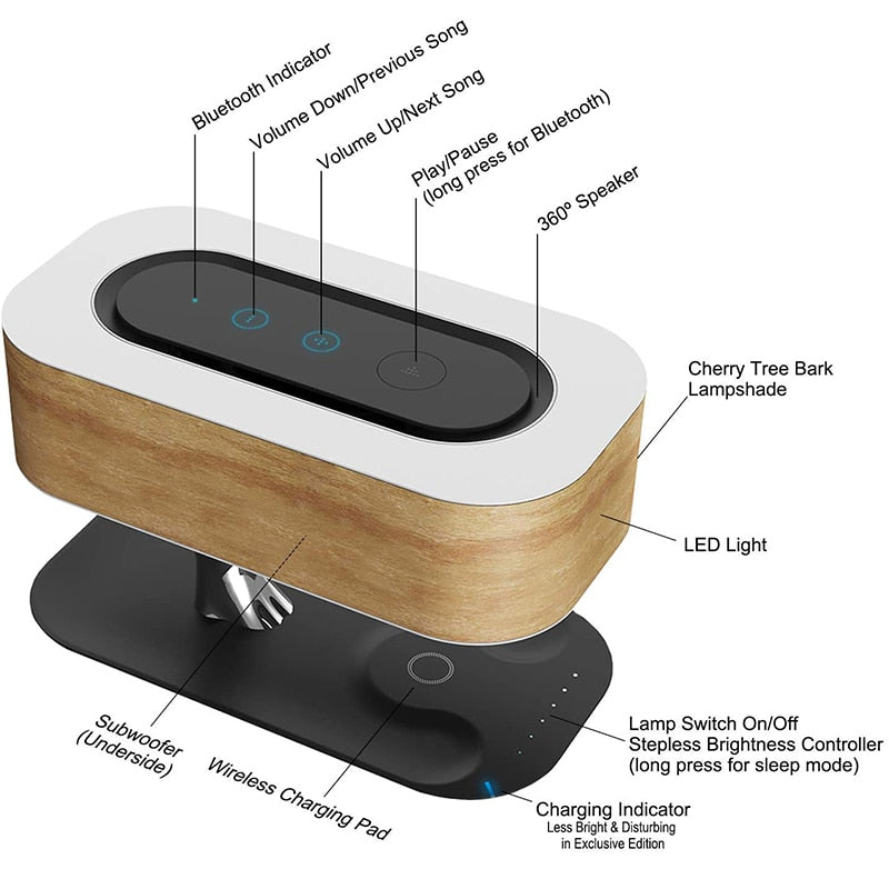 DSLB04 LED Tree Lamp with Bluetooth Speaker & Qi Wireless Charger Modern eprolo