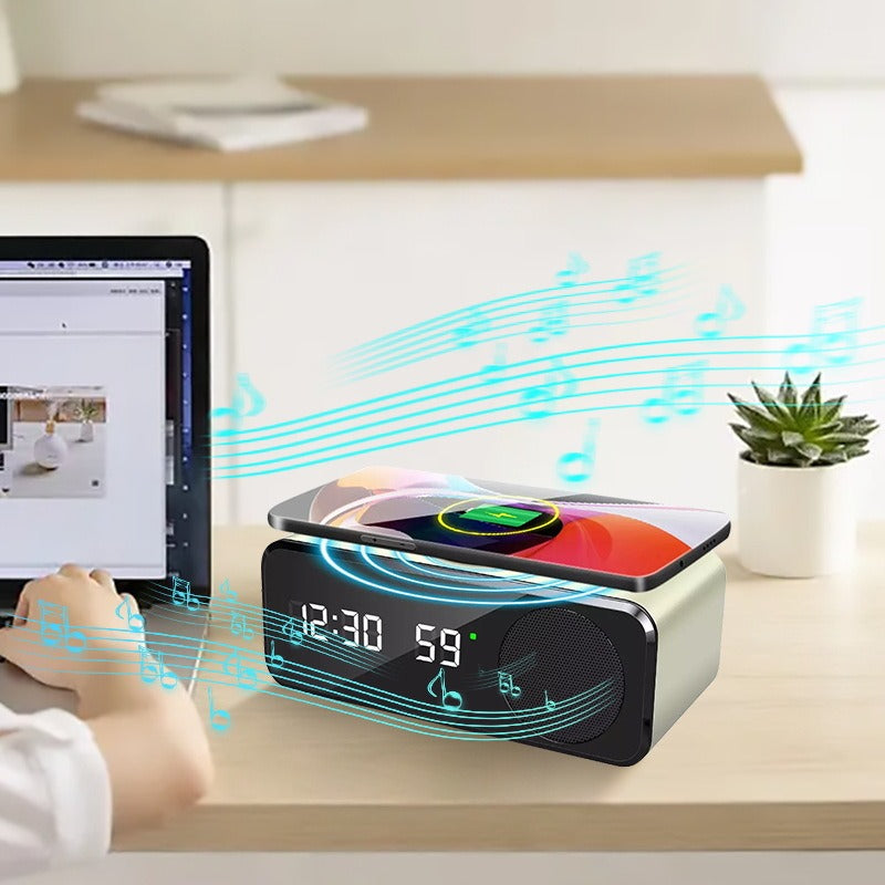 W26 Bluetooth Speaker: Wireless Charger, Alarm Clock, Phone Stand, Temp Display eprolo