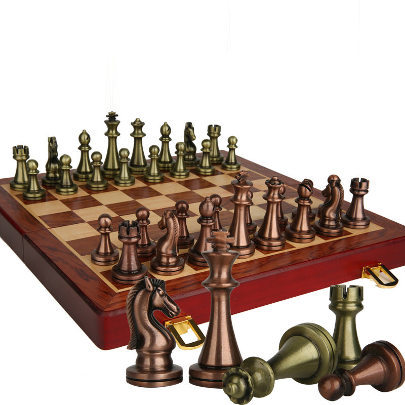 Luxury Metal Chess Set with Retro Wooden Board – Gift Box Edition eprolo