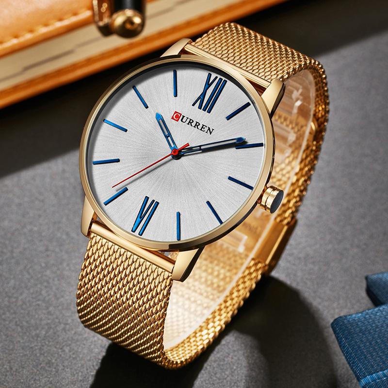 CURREN 8235 Men's Quartz Watch, Stainless Steel Mesh Strap, 44mm eprolo