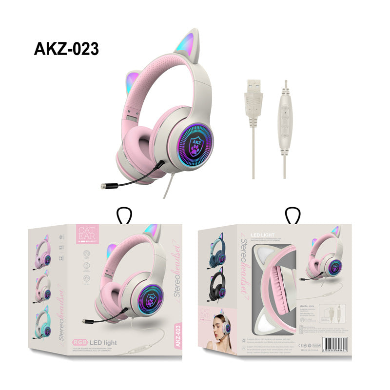 AKZ‑023 RGB Luminous Cat Ear Gaming Headset Wired USB with Mic, 5 Colors eprolo