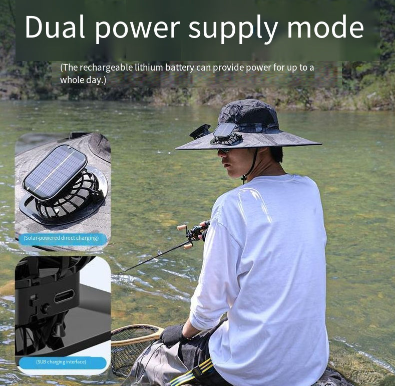 Camper Solar Fan Hat - Dual Fan, USB & Solar Powered Outdoor UV Protection Fishing Hat for Men & Women eprolo