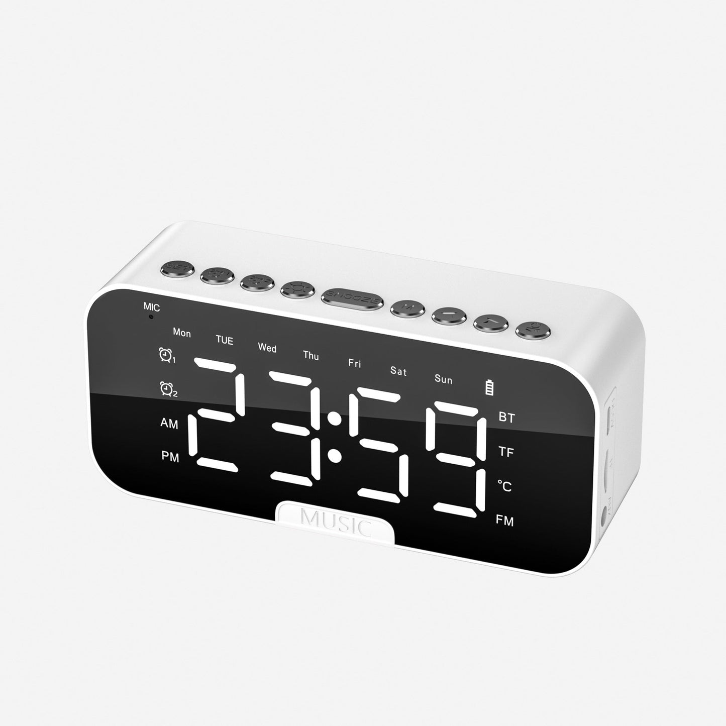 Bluetooth 5.2 LED Mirror Alarm Clock Speaker with FM & Temperature Display eprolo