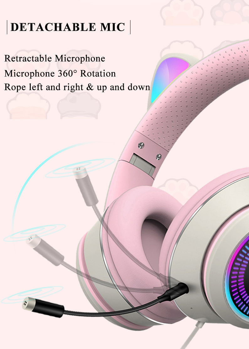 AKZ‑023 RGB Luminous Cat Ear Gaming Headset Wired USB with Mic, 5 Colors eprolo