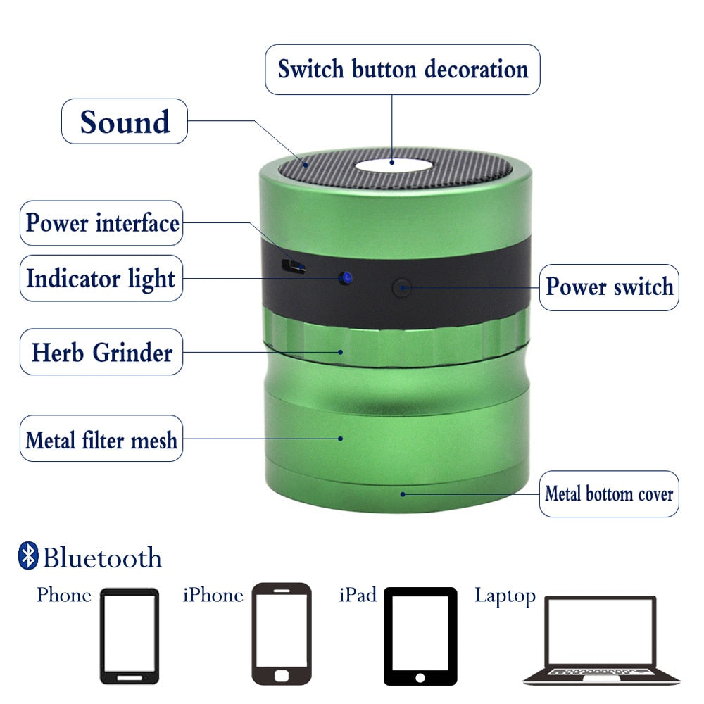 SDYX6300 Bluetooth Tobacco Grinder Speaker, 62mm Diamond Teeth, 4-Layer Aluminum eprolo