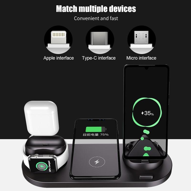 6-in-1 Wireless Charger Dock for iPhone/Android/Watch/AirPods, 10W Qi Fast Charging eprolo