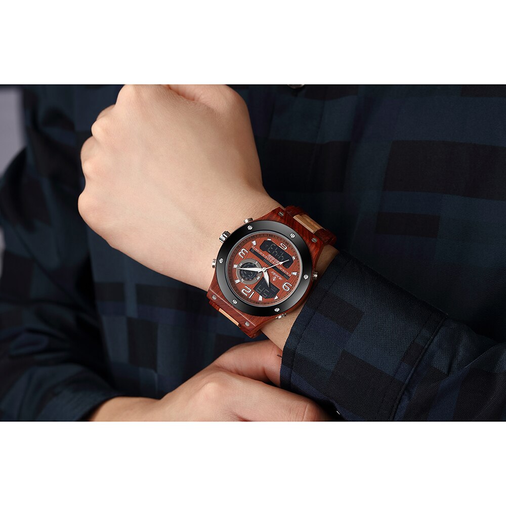 SENORS SN153 Men's Military Digital Wood Watch - Sport Quartz Wristwatch for Men eprolo