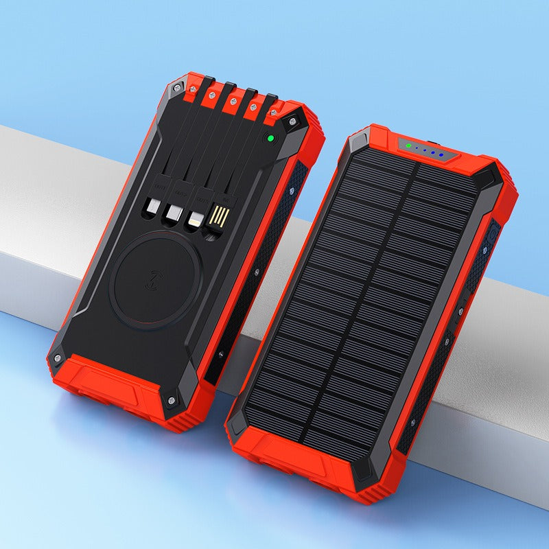 F-S221 20000mAh Solar Power Bank Fast Wireless Charging w/ LED & Built-in Cables eprolo