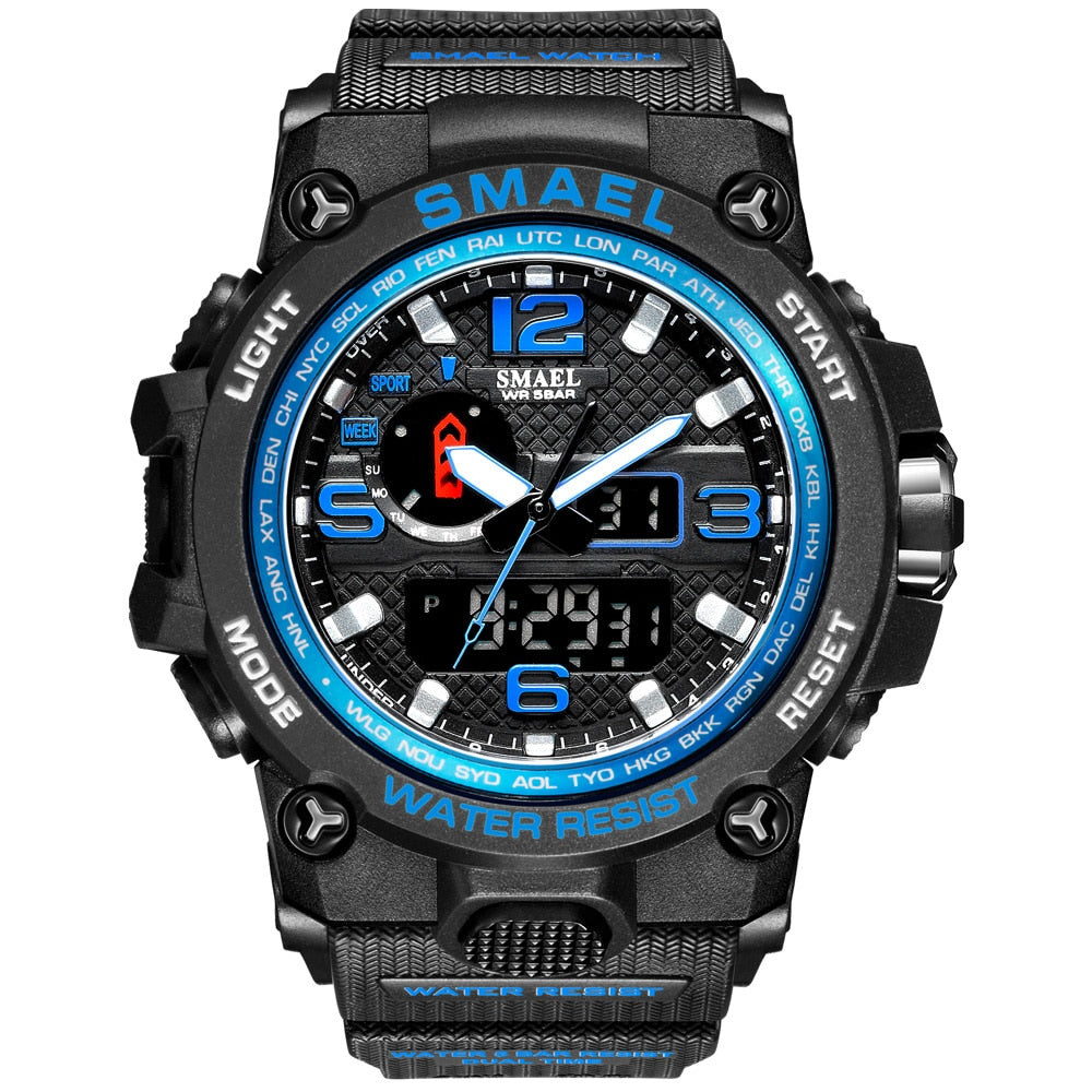 SMAEL 1545D Men's Military Sport Watch - 50m Waterproof, LED Digital Analog, Shock Resistant, Alarm, Stopwatch eprolo
