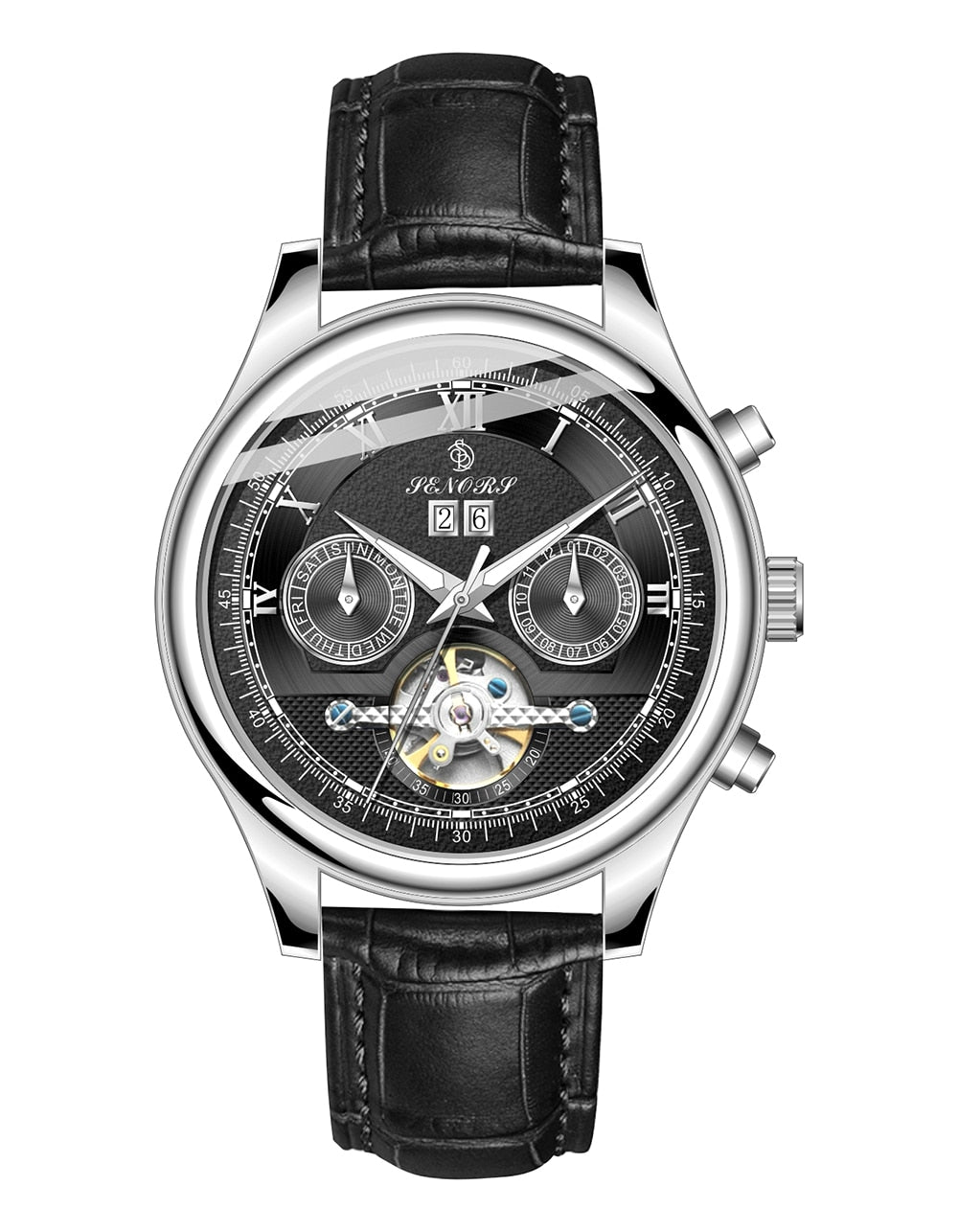 SENORS SN170 Automatic Military Watch for Men - Luxury Leather Chronograph