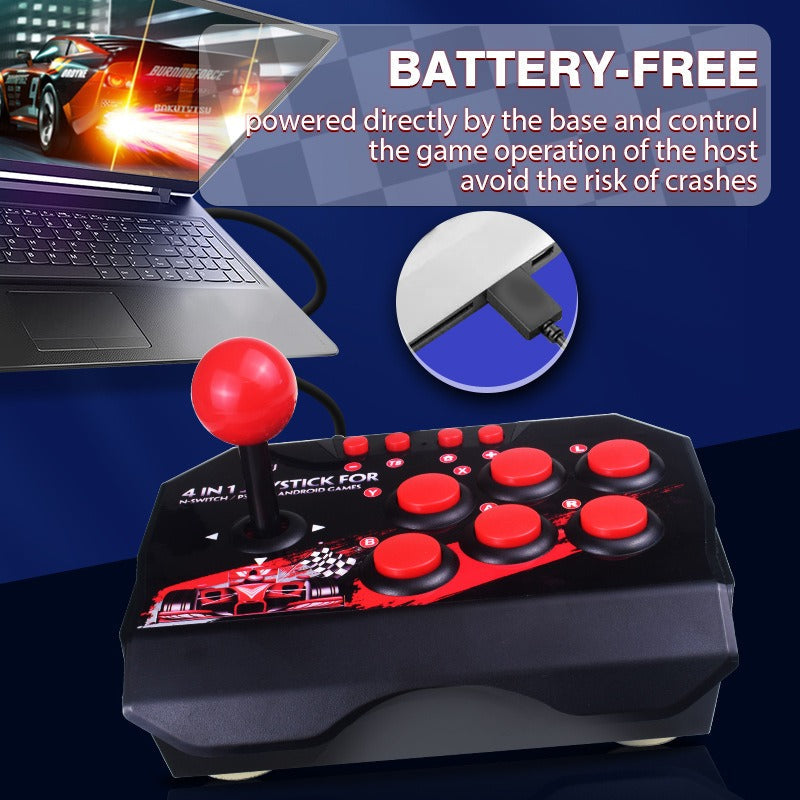 4-in-1 Wired Arcade Fight Stick for Switch/PC/PS3/Android, Turbo Mode Dual Play eprolo