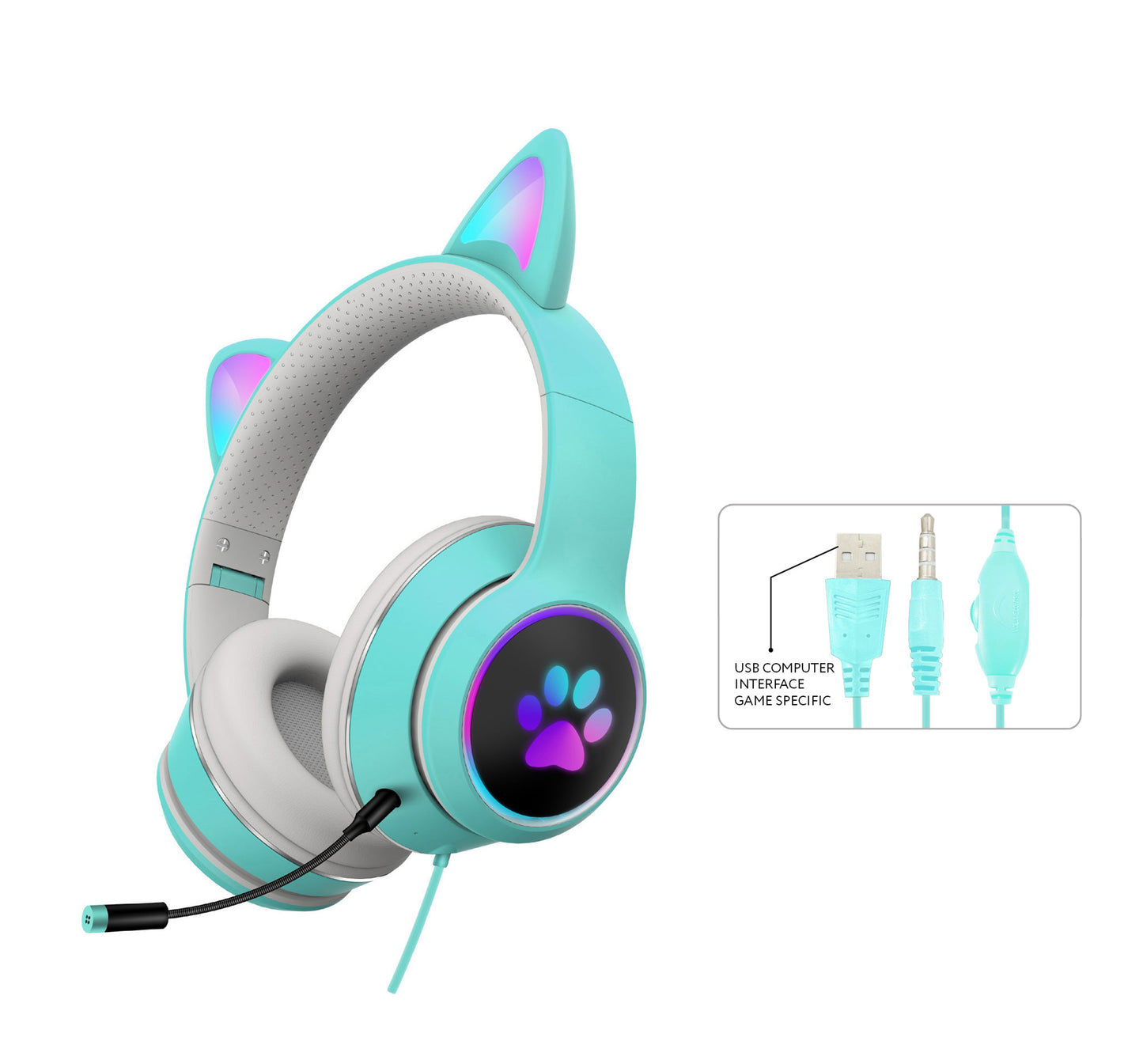 AKZ-022 RGB Cat Ear Gaming Headset Wired 7.1 Stereo LED Mic 3.5mm & USB eprolo
