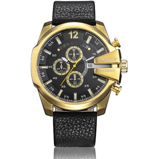 CAGARNY 6839 Men's Military Quartz Watch Stainless Steel Leather Strap Sport