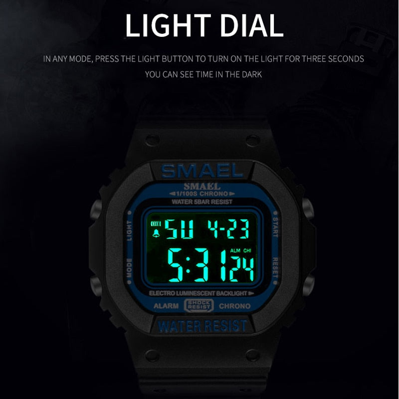 SMAEL 1801 Digital Sports Watch for Men - Military Waterproof LED Stopwatch eprolo