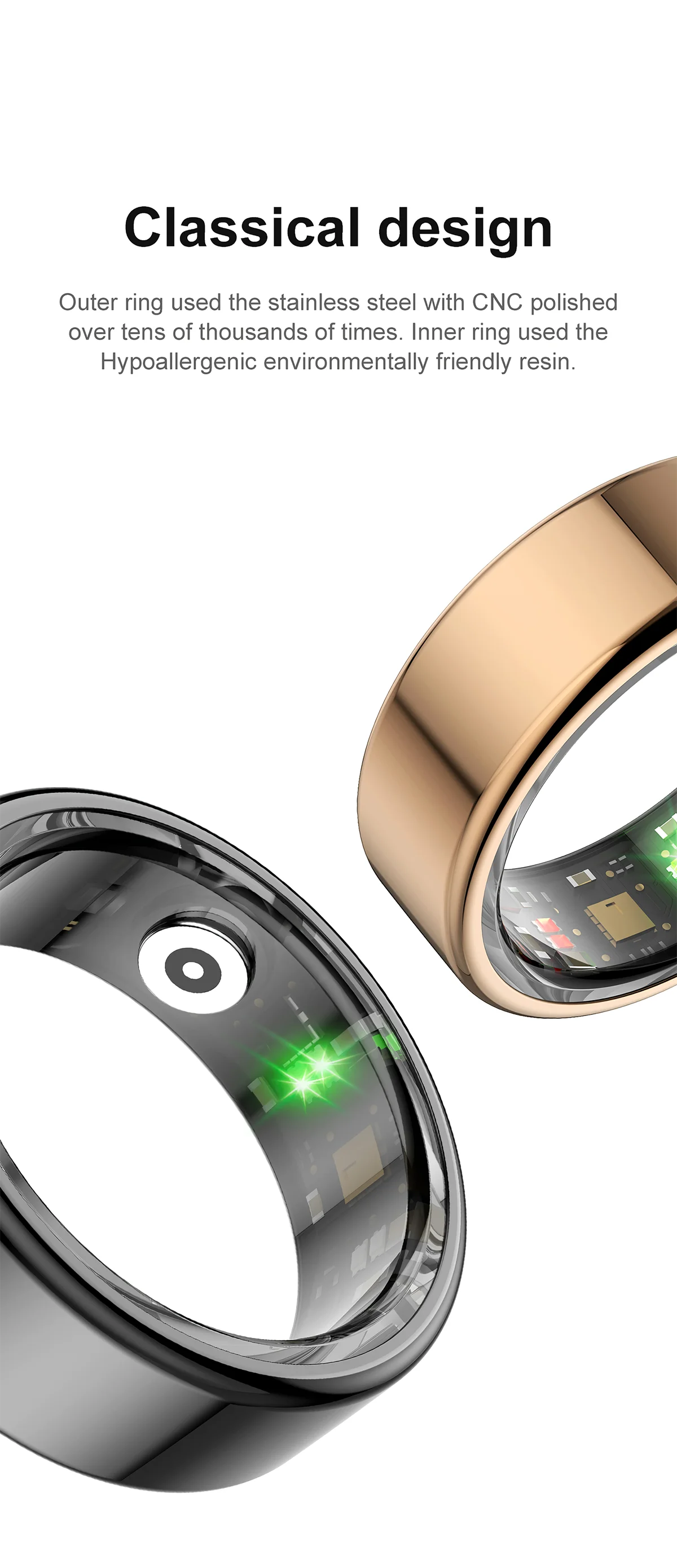 Smart Ring Fitness Tracker w/ Heart Rate Sleep Monitoring Blood Pressure IP68 eprolo