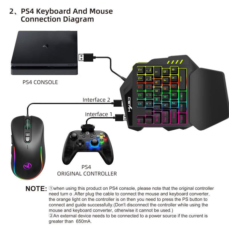HXSJ V500 RGB Gaming One-Handed Keyboard w/ Built-in Converter for PS3/PS4/XBOX/SWITCH, Optional J300 RGB Mouse eprolo