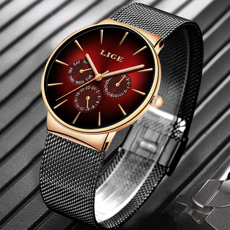 LIGE 9936 Quartz Men's Watch - Stainless Steel Mesh Strap, 30M Waterproof, Minimalist Casual Style eprolo