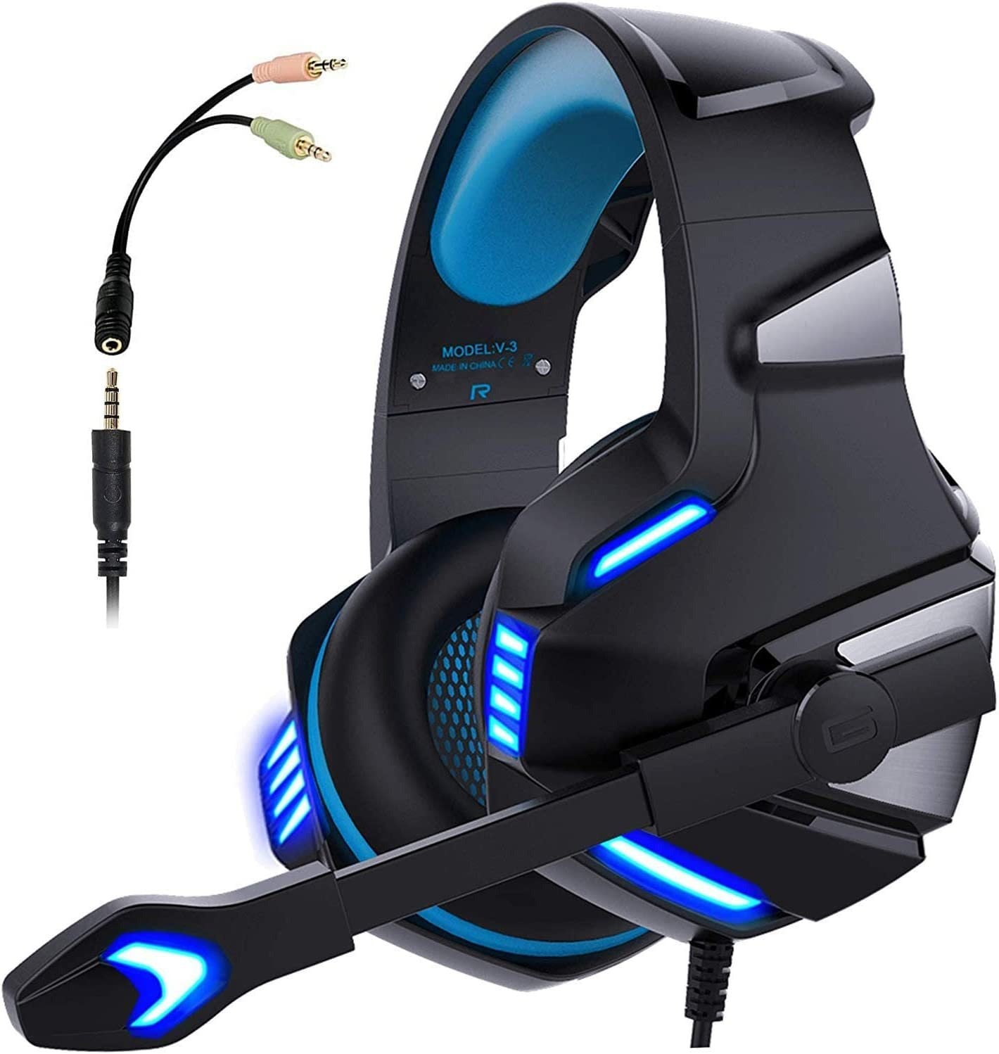 V3 Wired Gaming Headset with RGB Lights, Noise-Cancelling Mic, USB/3.5mm eprolo