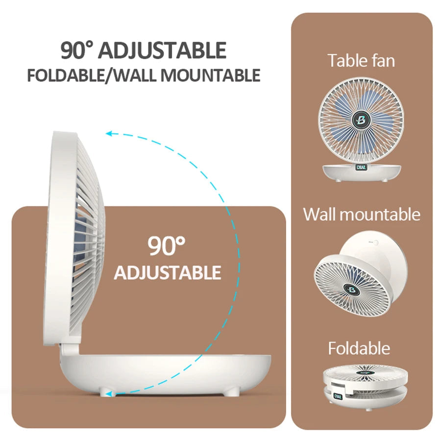 CIBAIL 2-in-1 Folding Desktop & Wall Mounted Fan, Rechargeable, 3 Gears, Quiet, Portable for Home Office eprolo