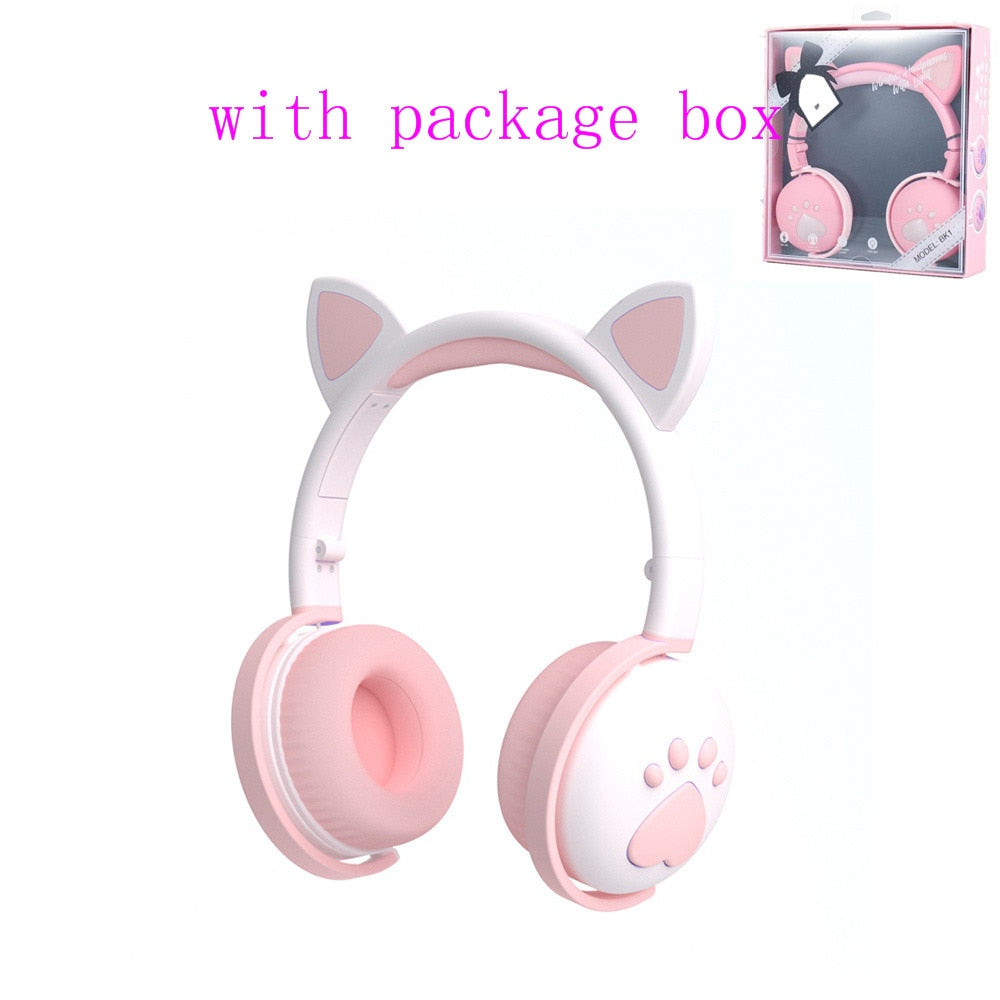 AIKSWE Bluetooth Headphones with LED Cat Ears, HIFI Stereo Bass, Foldable Wireless Headset eprolo