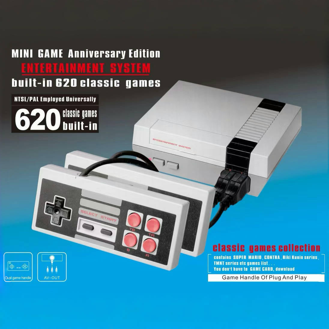 NES620 Retro Game Console w/ 2 Controllers, 620 Built-in Classic 8-bit TV Games eprolo