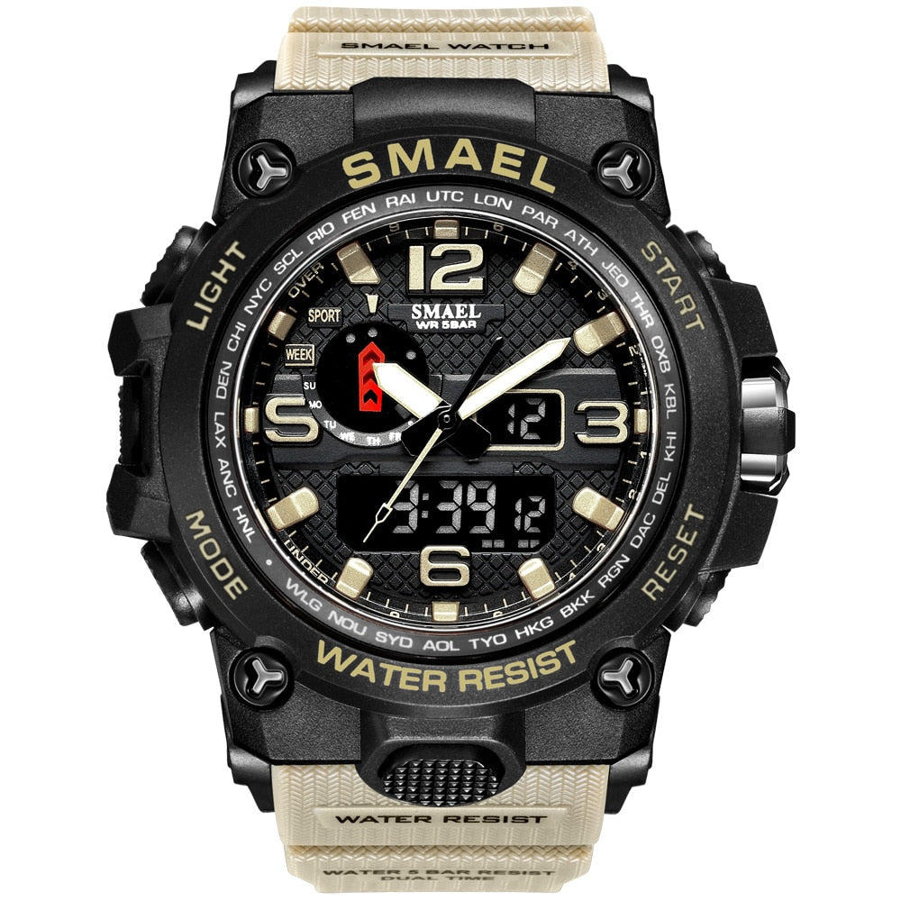 SMAEL 1545D Men's Military Sport Watch - 50m Waterproof, LED Digital Analog, Shock Resistant, Alarm, Stopwatch eprolo