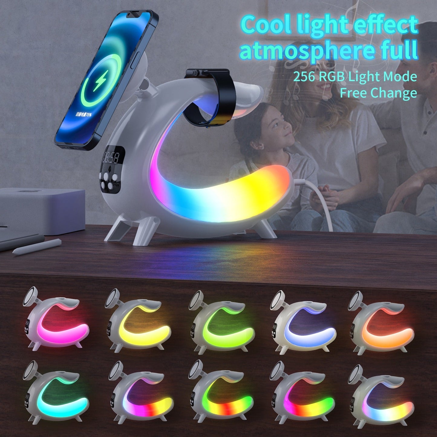 Y18 6‑in‑1 Wireless Charger Power Bank with Clock, Speaker & Night Light eprolo