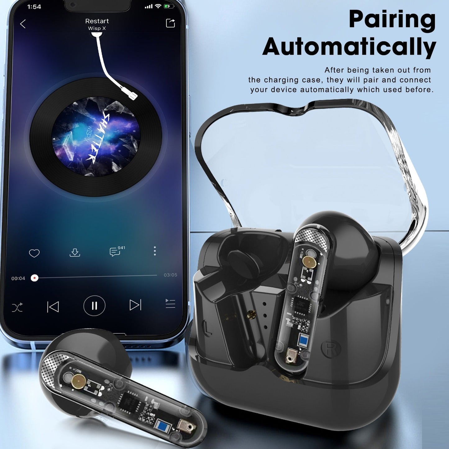 AKZ-S26 Wireless Sports Earphones, Mini Transparent Shell, TWS, Heavy Bass, Type-C Charging eprolo