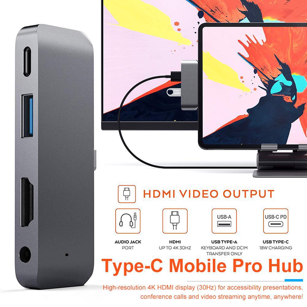 Type-C 4-in-1 Mobile Pro Hub: 4K HDMI, USB-C PD, USB-A, Audio Jack Adapter eprolo