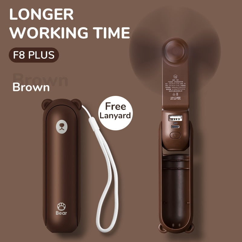 JISULIFE Bear Fan 3-in-1 Portable USB Rechargeable Handheld Fan w/ Power Bank & Flashlight eprolo