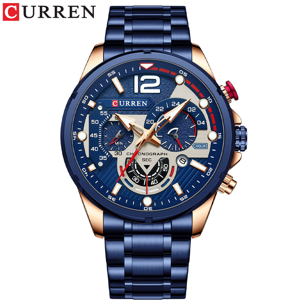 CURREN 8395 Men's Sport Watch, Quartz Chronograph, 30M Waterproof, Calendar, Stainless Steel Band eprolo