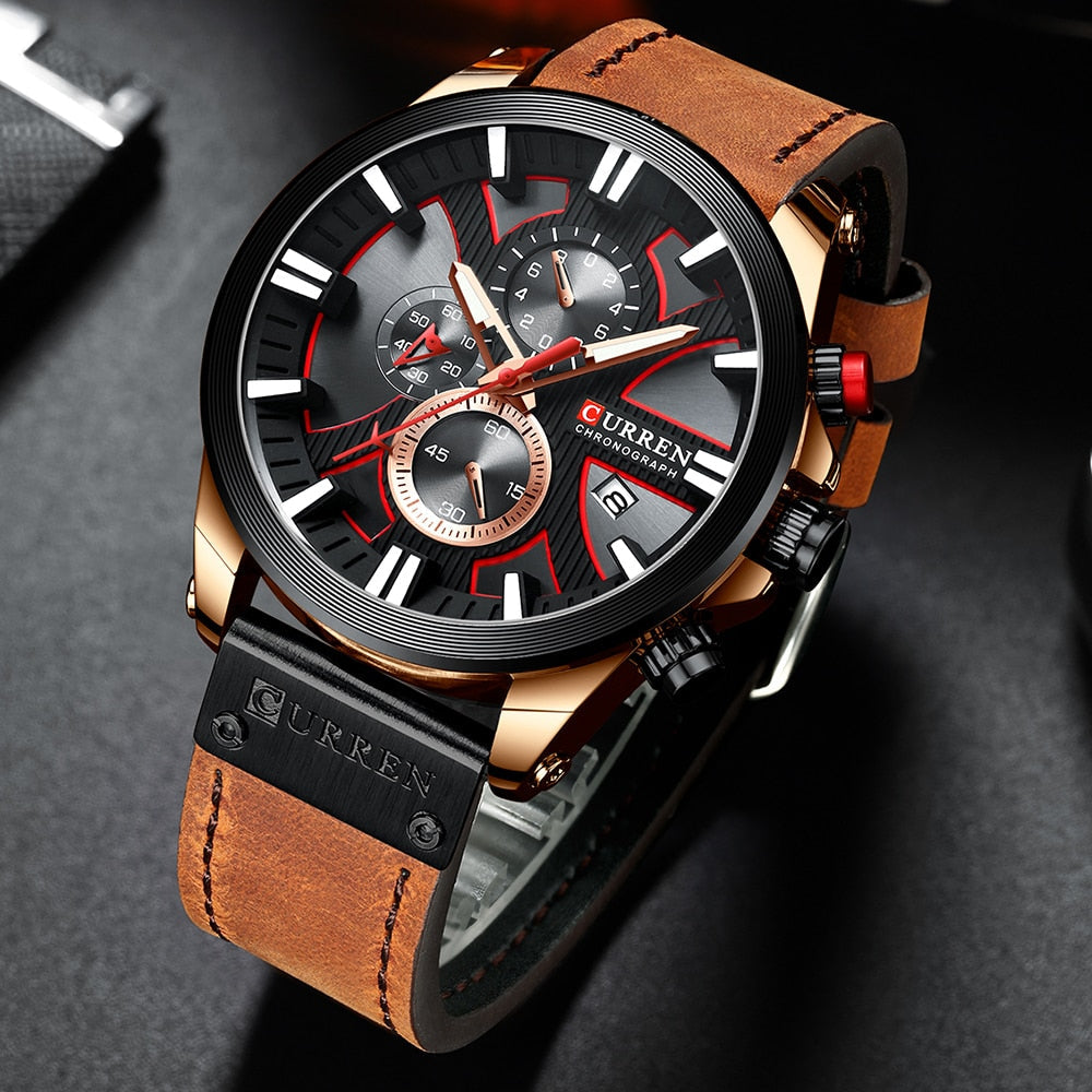 CURREN 8346 Chronograph Men's Watch - Sport Quartz Leather Strap Waterproof eprolo