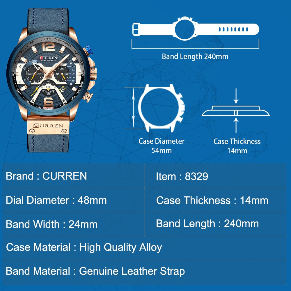 CURREN 8329 Men's Chronograph Leather Strap Sport Watch, 48mm eprolo