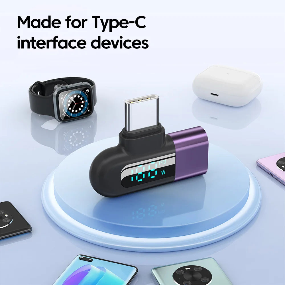 Type-C OTG Elbow Adapter w/ 120W Fast Charging, 6A Digital Display, USB 2.0, 480Mbps Data Transfer eprolo
