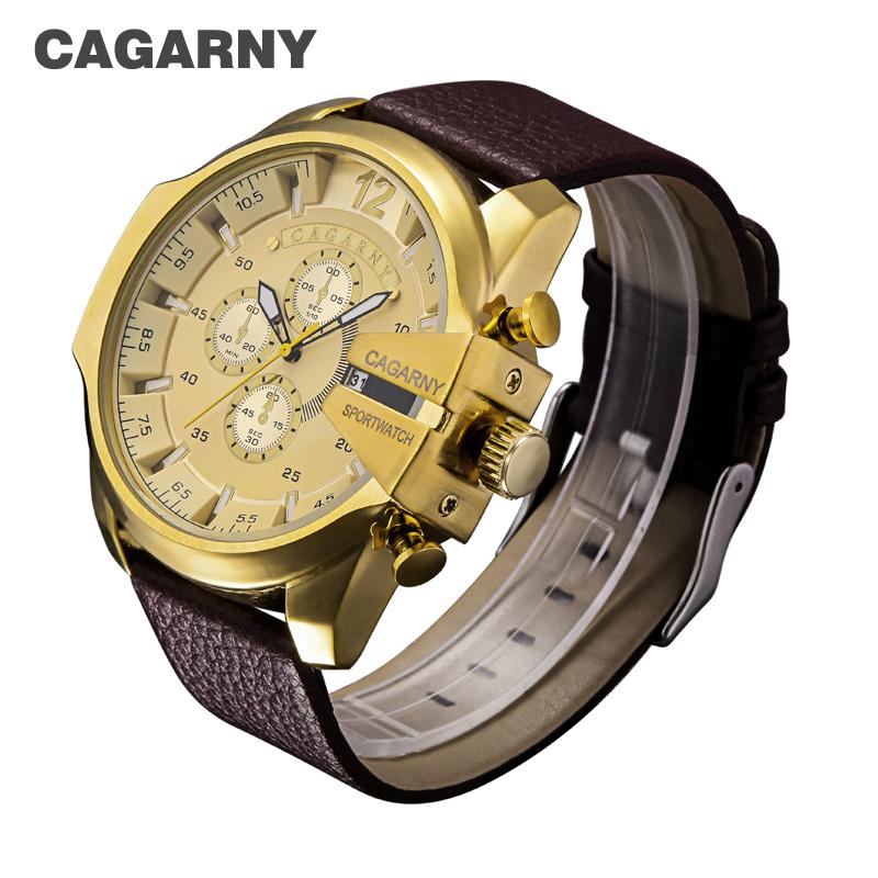 CAGARNY 6839 Men's Military Quartz Watch Stainless Steel Leather Strap Sport
