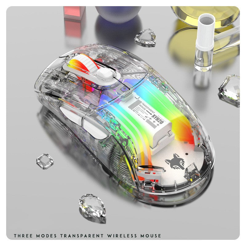 XUNFOX XYH20 Transparent RGB Wireless Mouse, 3-Mode Bluetooth Gaming Mouse with Mute Buttons eprolo