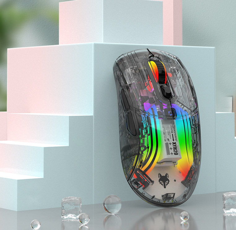XUNFOX XYH20 Transparent RGB Wireless Mouse, 3-Mode Bluetooth Gaming Mouse with Mute Buttons - Lumic Deals